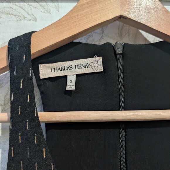 Charles Henry Halter Keyhole Dress Lined Black Gold Metallic Pattern Size 2 - Picture 10 of 13